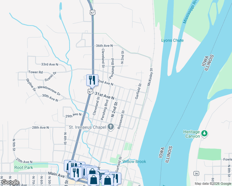 map of restaurants, bars, coffee shops, grocery stores, and more near 201-215 31st Avenue North in Clinton