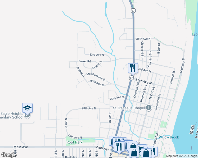 map of restaurants, bars, coffee shops, grocery stores, and more near 531 30th Avenue North in Clinton