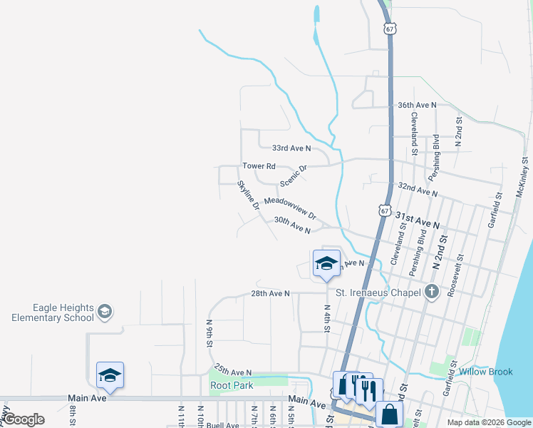 map of restaurants, bars, coffee shops, grocery stores, and more near 2900-3012 Skyline Dr in Clinton