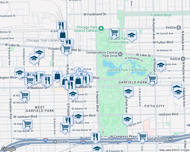 map of restaurants, bars, coffee shops, grocery stores, and more near in Chicago