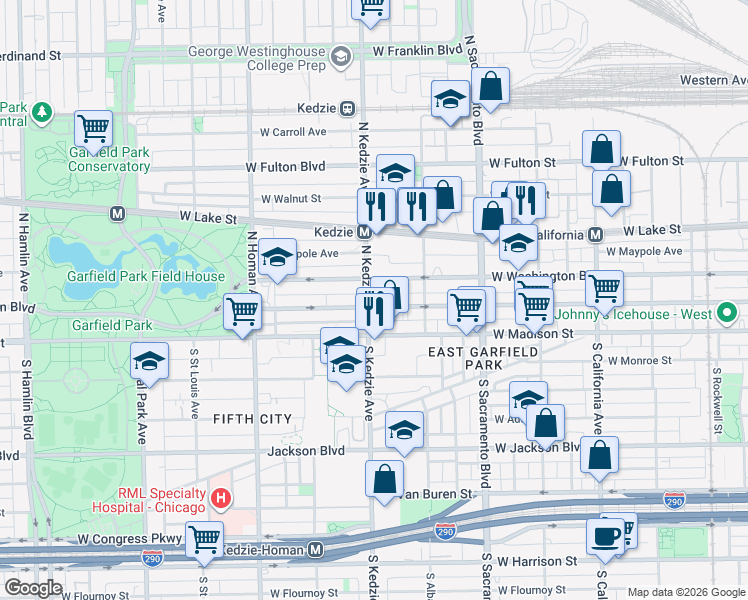 map of restaurants, bars, coffee shops, grocery stores, and more near in Chicago