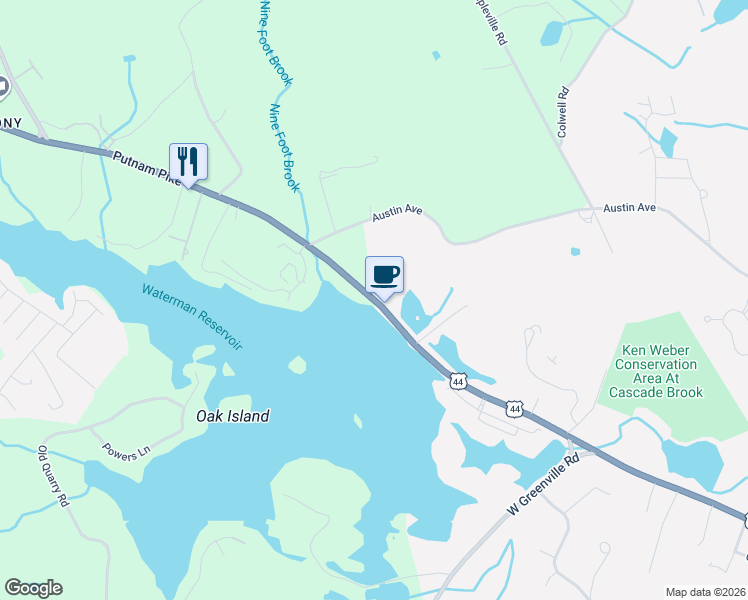 map of restaurants, bars, coffee shops, grocery stores, and more near 0 Putnam Pike in Glocester
