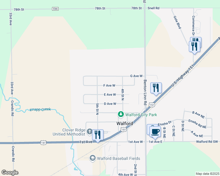 map of restaurants, bars, coffee shops, grocery stores, and more near 417-419 E Ave West in Walford