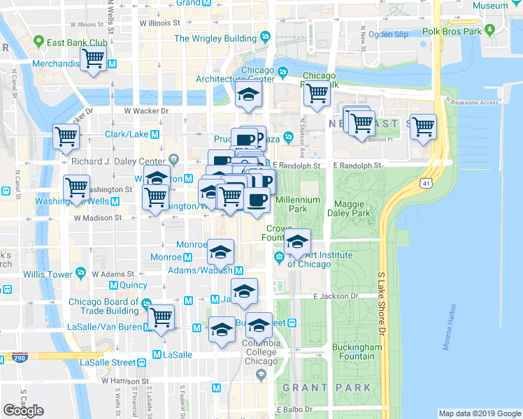 map of restaurants, bars, coffee shops, grocery stores, and more near in Chicago