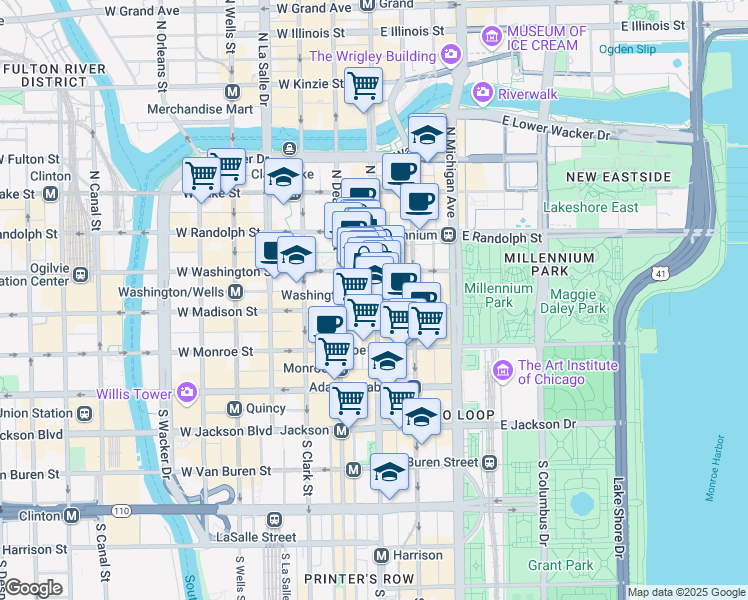 map of restaurants, bars, coffee shops, grocery stores, and more near in Chicago