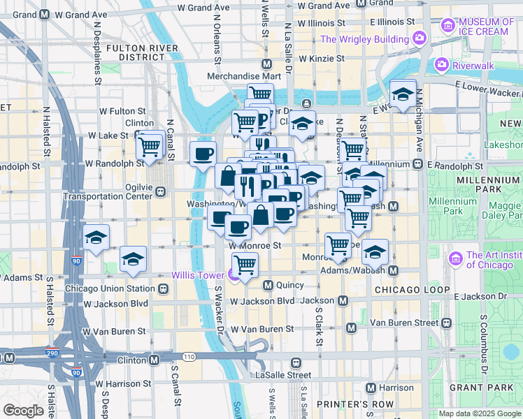map of restaurants, bars, coffee shops, grocery stores, and more near in Chicago