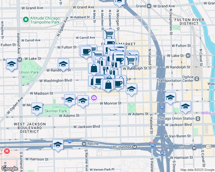 map of restaurants, bars, coffee shops, grocery stores, and more near in Chicago