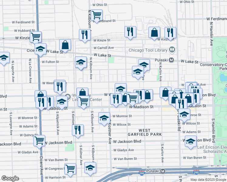 map of restaurants, bars, coffee shops, grocery stores, and more near 4349 West West End Avenue in Chicago