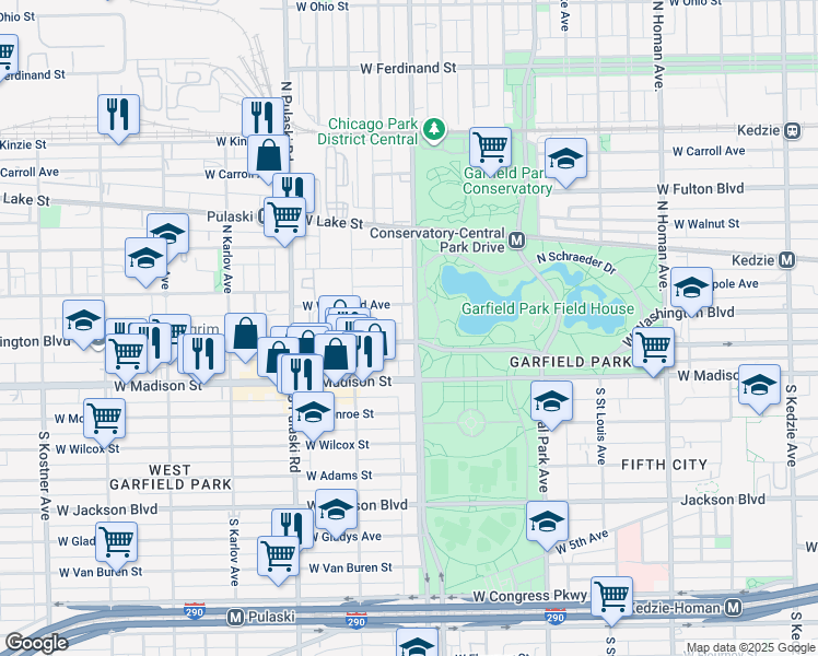 map of restaurants, bars, coffee shops, grocery stores, and more near 3818 West West End Avenue in Chicago