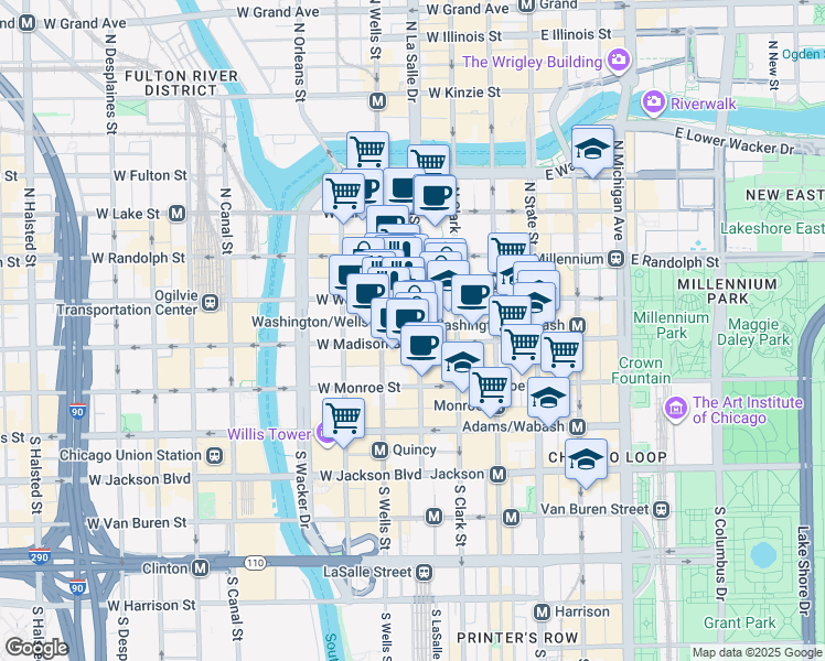 map of restaurants, bars, coffee shops, grocery stores, and more near in Chicago