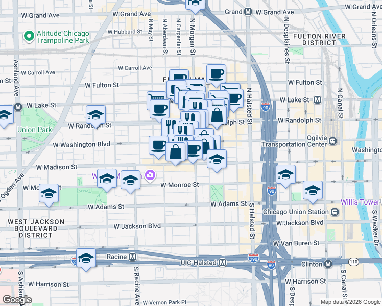 map of restaurants, bars, coffee shops, grocery stores, and more near in Chicago