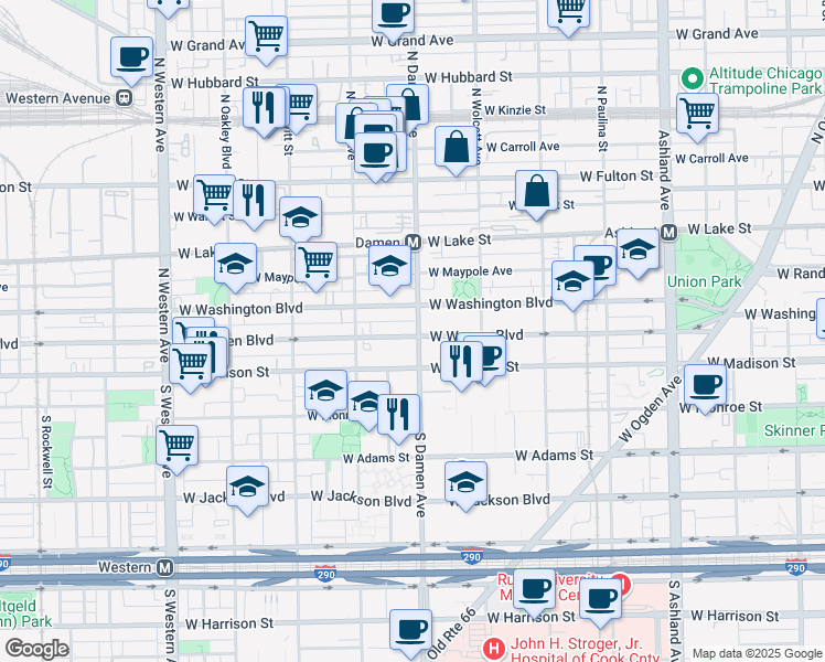 map of restaurants, bars, coffee shops, grocery stores, and more near in Chicago