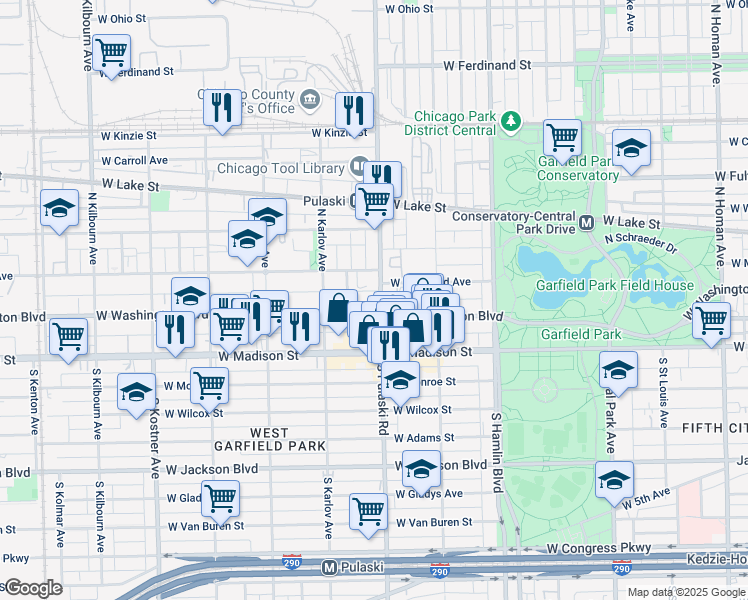 map of restaurants, bars, coffee shops, grocery stores, and more near 4001 West West End Avenue in Chicago