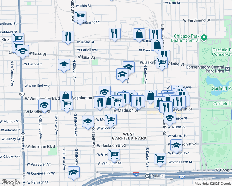 map of restaurants, bars, coffee shops, grocery stores, and more near 4233 West West End Avenue in Chicago