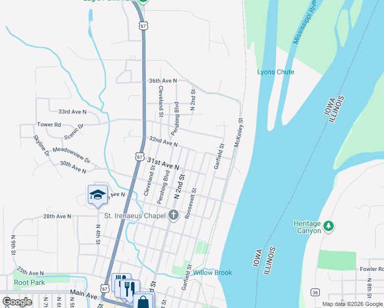 map of restaurants, bars, coffee shops, grocery stores, and more near 100 32nd Avenue North in Clinton