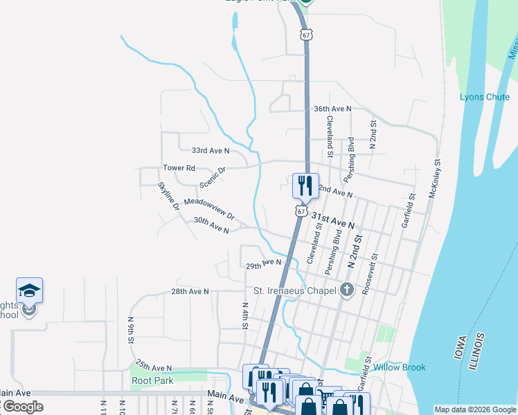 map of restaurants, bars, coffee shops, grocery stores, and more near 3098 Tower Road in Clinton