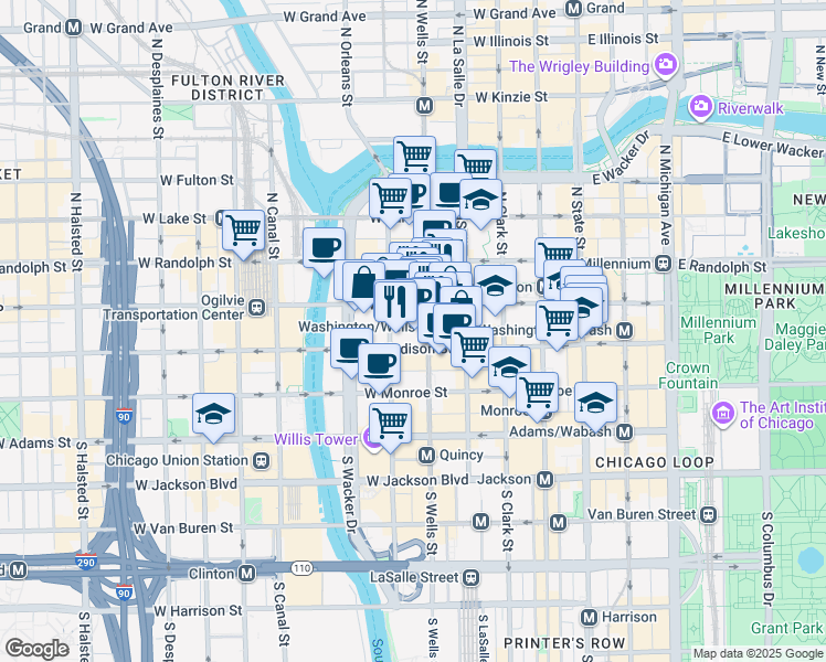map of restaurants, bars, coffee shops, grocery stores, and more near in Chicago