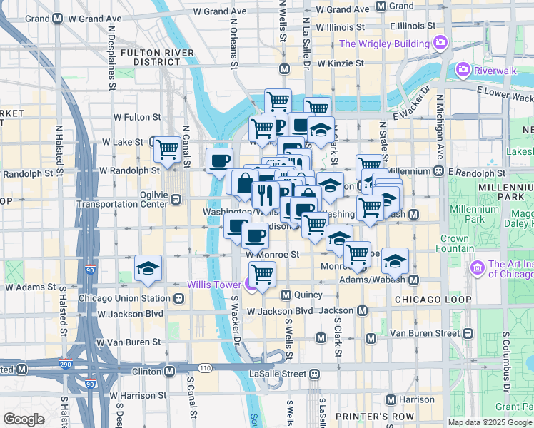 map of restaurants, bars, coffee shops, grocery stores, and more near in Chicago