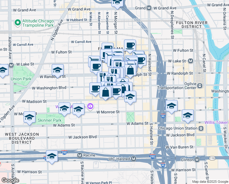 map of restaurants, bars, coffee shops, grocery stores, and more near in Chicago