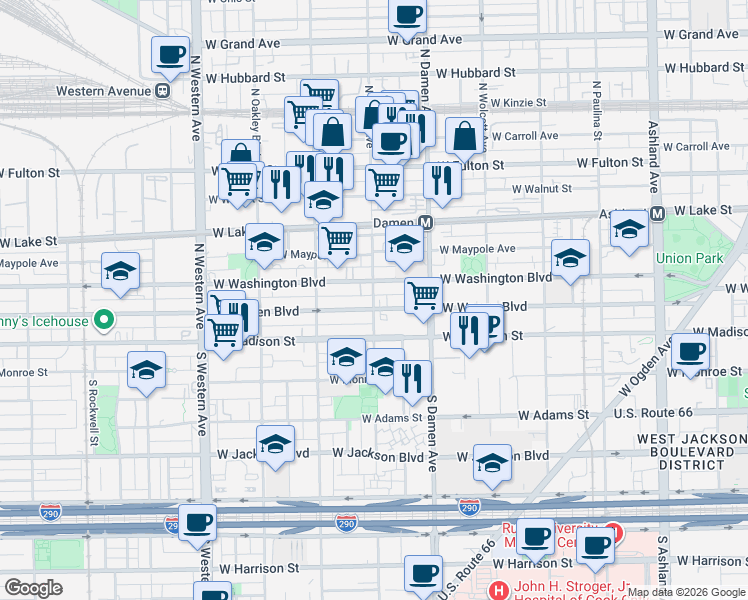 map of restaurants, bars, coffee shops, grocery stores, and more near in Chicago