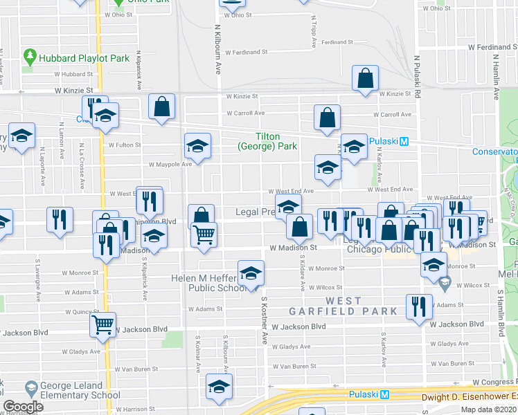 map of restaurants, bars, coffee shops, grocery stores, and more near 4349 West West End Avenue in Chicago