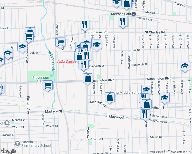 map of restaurants, bars, coffee shops, grocery stores, and more near 524 24th Avenue in Bellwood