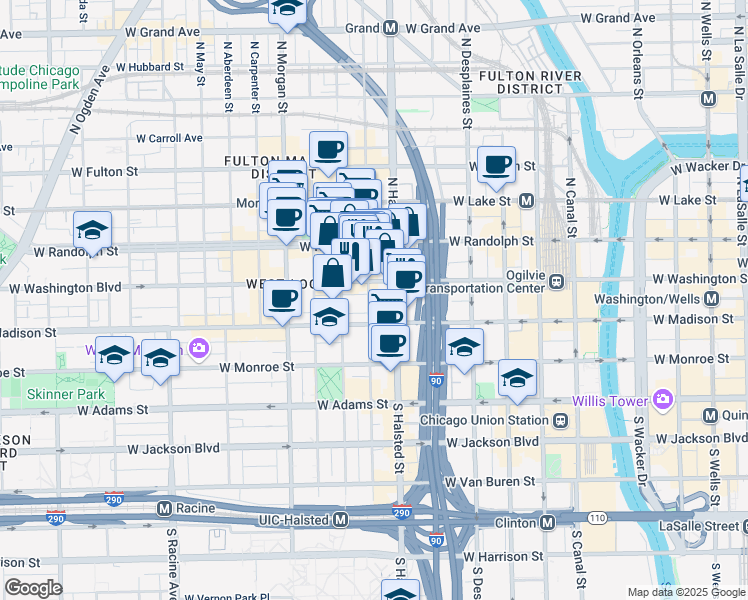 map of restaurants, bars, coffee shops, grocery stores, and more near in Chicago