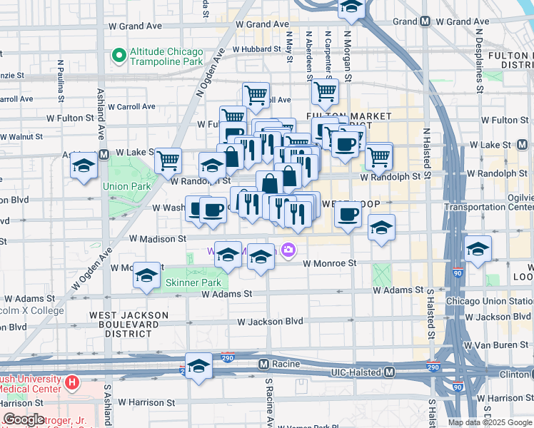 map of restaurants, bars, coffee shops, grocery stores, and more near in Chicago