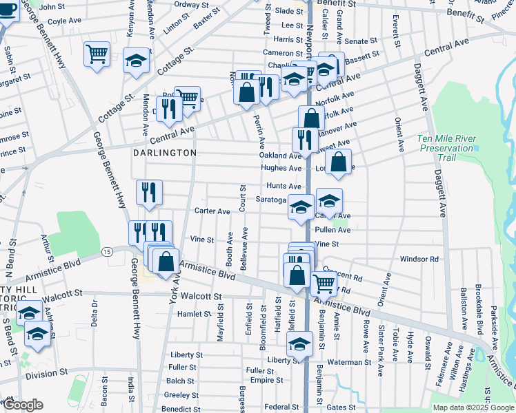 map of restaurants, bars, coffee shops, grocery stores, and more near 144 Saratoga Avenue in Pawtucket