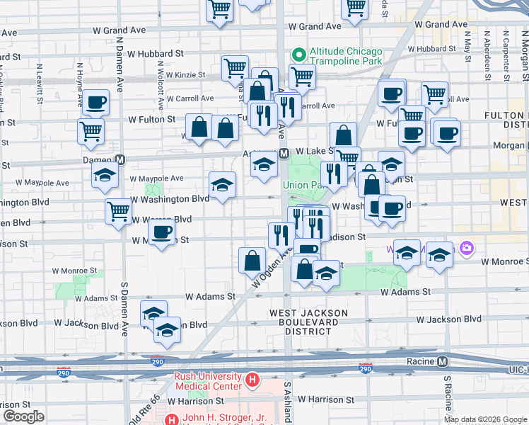 map of restaurants, bars, coffee shops, grocery stores, and more near in Chicago