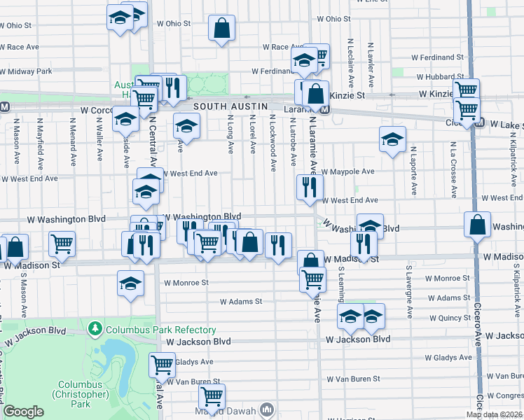 map of restaurants, bars, coffee shops, grocery stores, and more near in Chicago