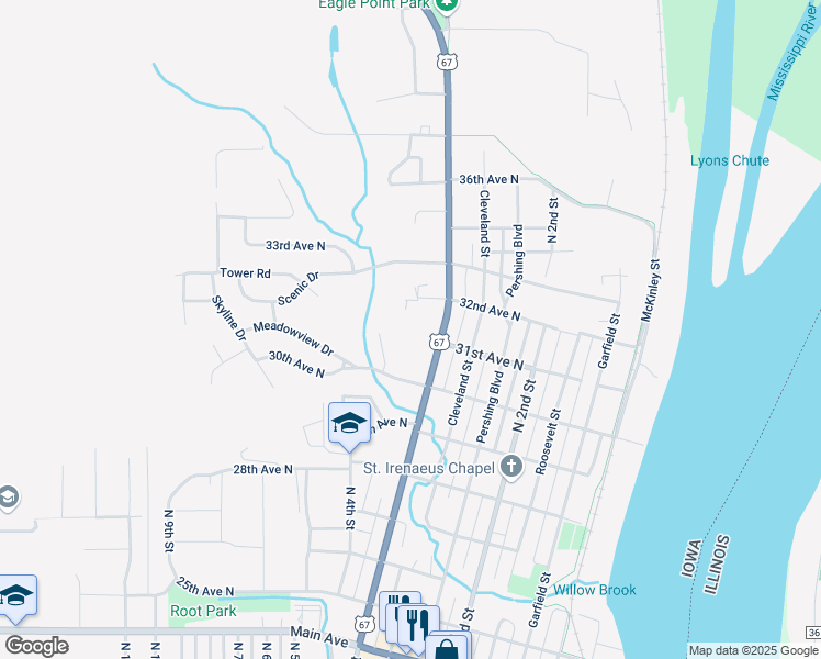map of restaurants, bars, coffee shops, grocery stores, and more near 411 32nd Avenue North in Clinton