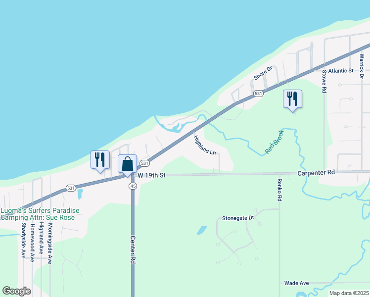 map of restaurants, bars, coffee shops, grocery stores, and more near 4844 Lake Road West in Ashtabula