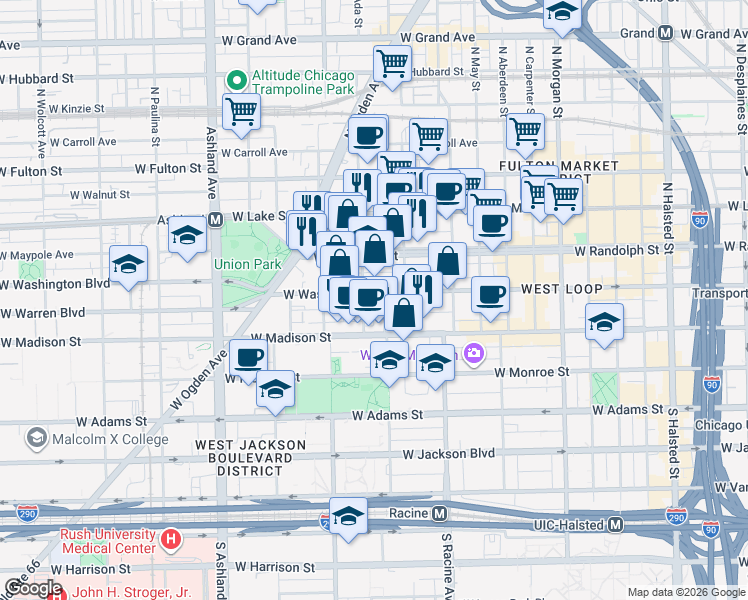 map of restaurants, bars, coffee shops, grocery stores, and more near in Chicago