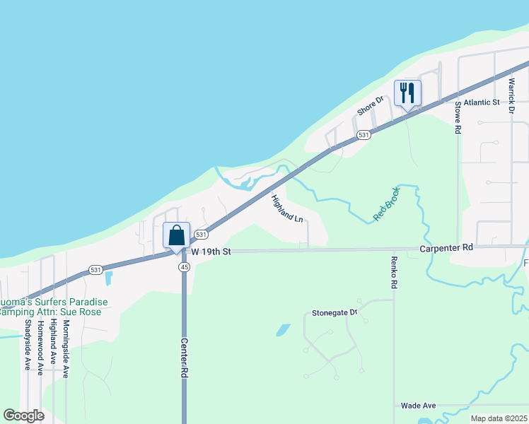 map of restaurants, bars, coffee shops, grocery stores, and more near 4844 Lake Road West in Ashtabula