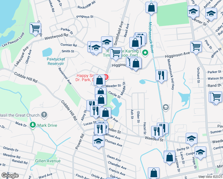 map of restaurants, bars, coffee shops, grocery stores, and more near 14 Meader Street in Lincoln