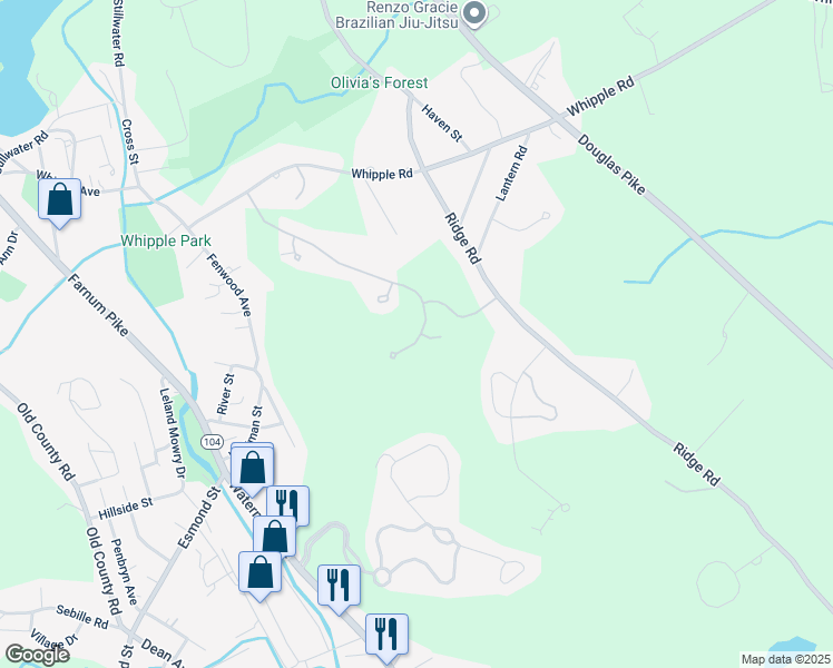 map of restaurants, bars, coffee shops, grocery stores, and more near a39b Pheasant Run in Smithfield