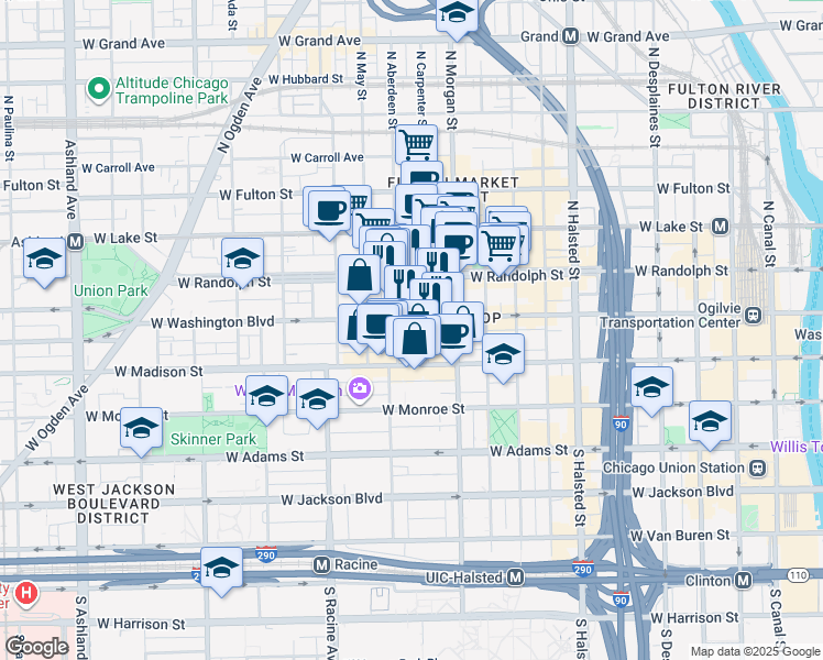 map of restaurants, bars, coffee shops, grocery stores, and more near in Chicago