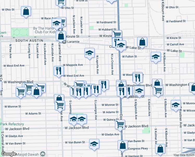 map of restaurants, bars, coffee shops, grocery stores, and more near 4915 West West End Avenue in Chicago