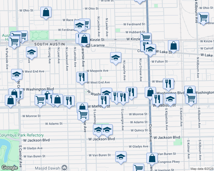 map of restaurants, bars, coffee shops, grocery stores, and more near in Chicago