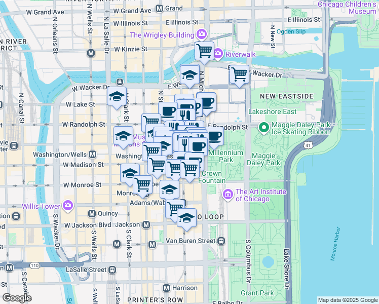 map of restaurants, bars, coffee shops, grocery stores, and more near in Chicago