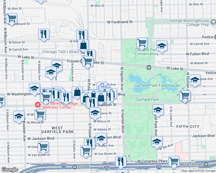 map of restaurants, bars, coffee shops, grocery stores, and more near 3855 West West End Avenue in Chicago