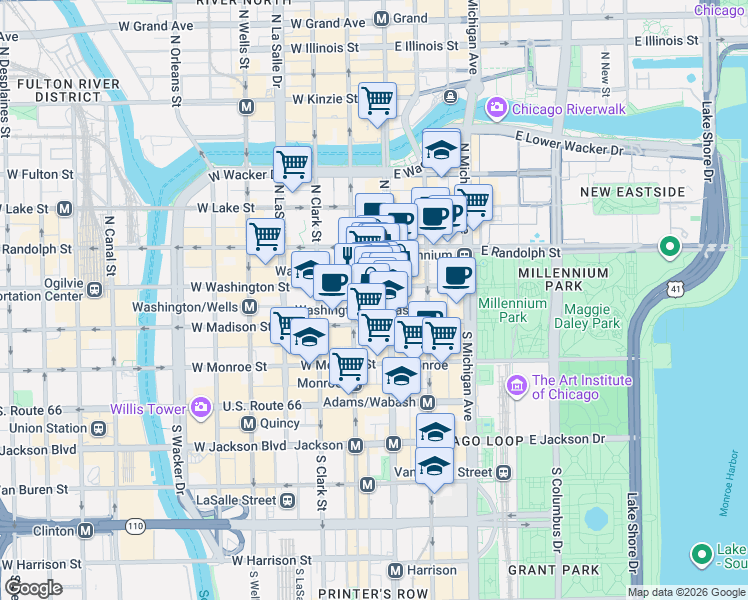 map of restaurants, bars, coffee shops, grocery stores, and more near in Chicago