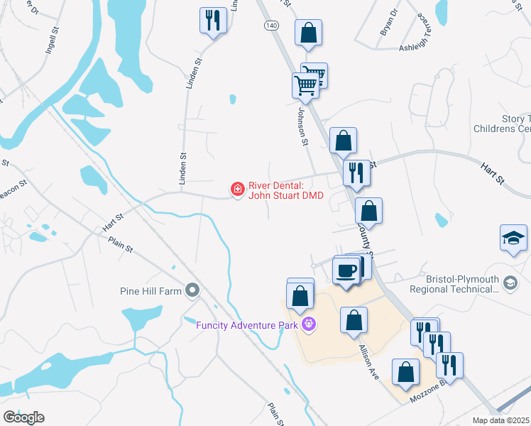 map of restaurants, bars, coffee shops, grocery stores, and more near 103 Hart Street in Taunton