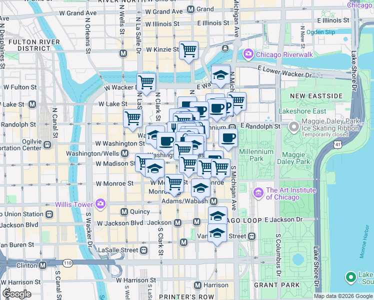 map of restaurants, bars, coffee shops, grocery stores, and more near in Chicago