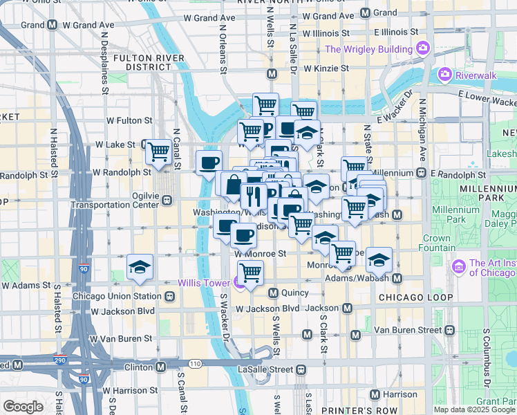 map of restaurants, bars, coffee shops, grocery stores, and more near in Chicago