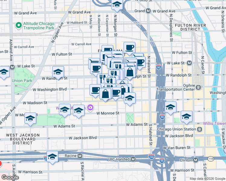 map of restaurants, bars, coffee shops, grocery stores, and more near in Chicago