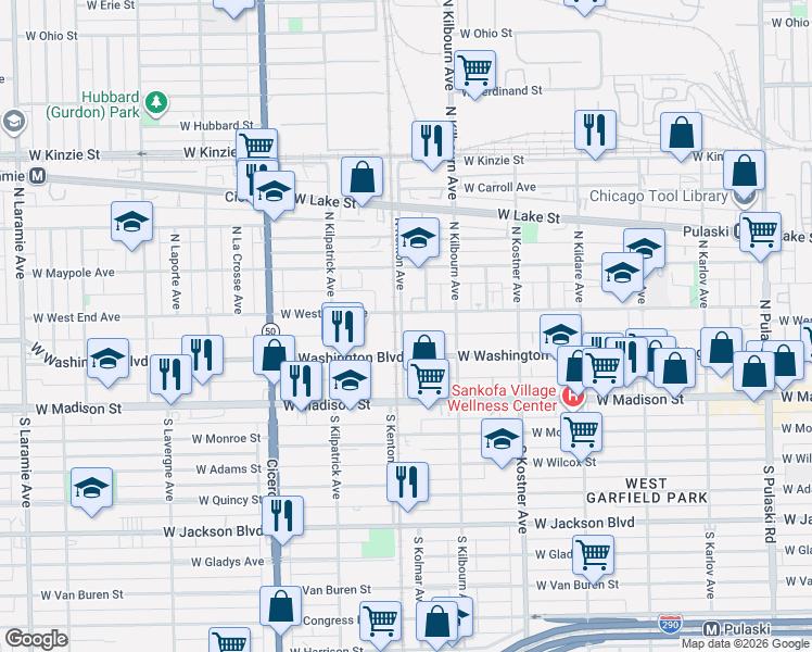 map of restaurants, bars, coffee shops, grocery stores, and more near 4539 West West End Avenue in Chicago