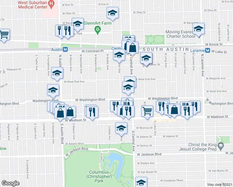 map of restaurants, bars, coffee shops, grocery stores, and more near 123 North Parkside Avenue in Chicago