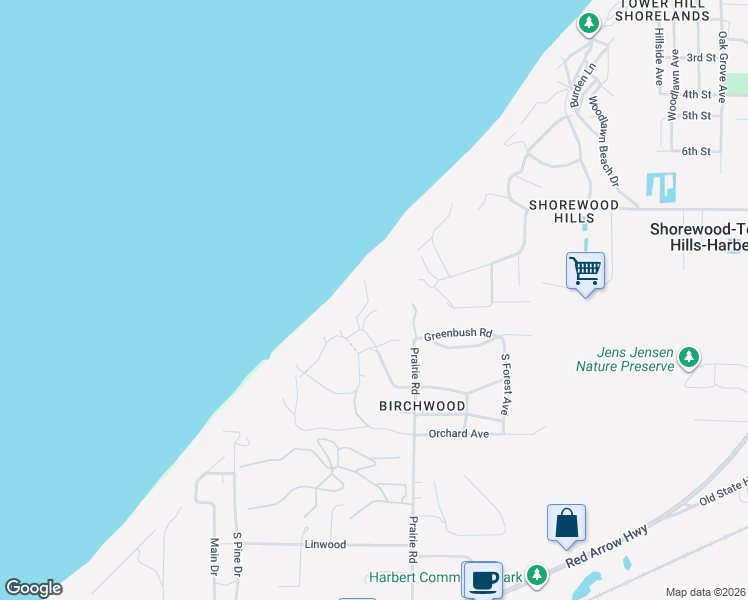 map of restaurants, bars, coffee shops, grocery stores, and more near 13099 South Poets Path in Shorewood-Tower Hills-Harbert